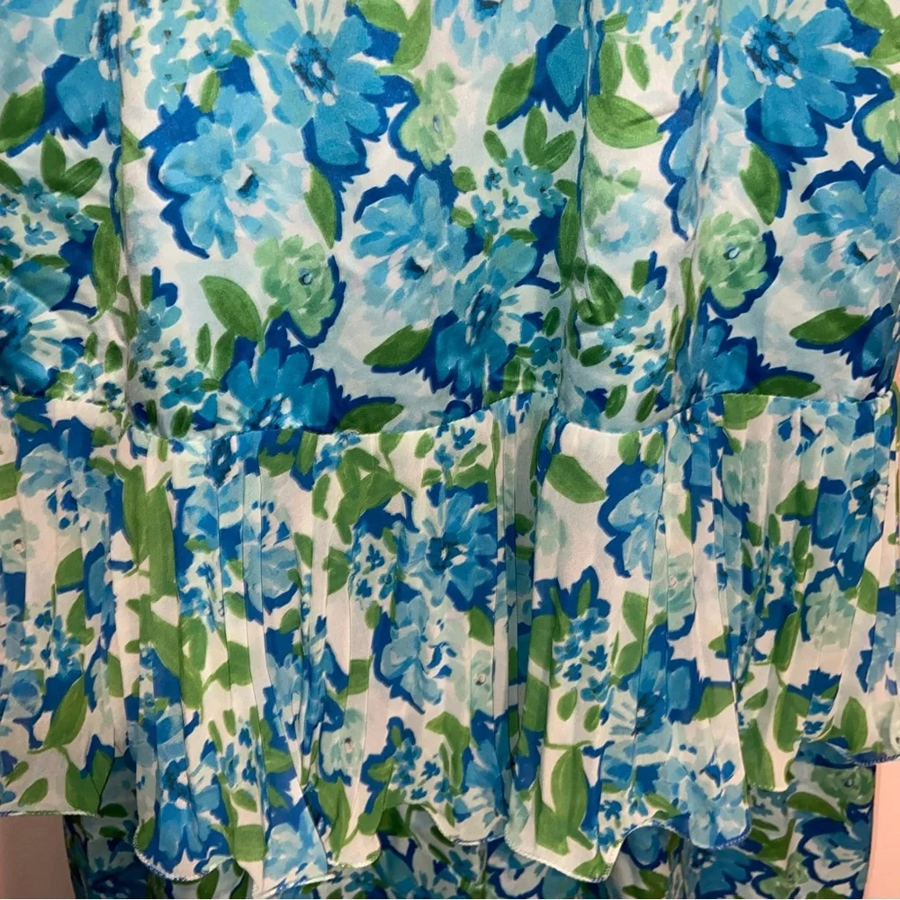 Amur Dress Womens Size 6 Pia Garden Blues Floral Pleated Tiered Midi Cottage - Picture 13 of 16